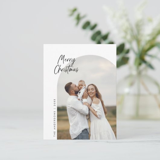 Vrolijk kerstfeest, familiefoto, boog Lijst groet Briefkaart (Staand voorkant)