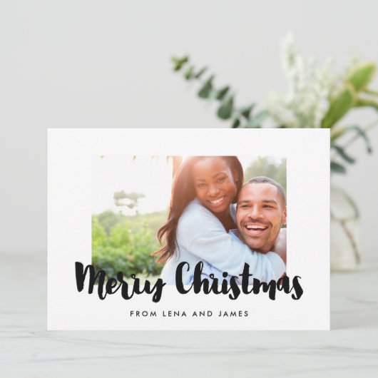 Vrolijk kerstfeest familiefoto feestdagenkaart (Staand voorkant)