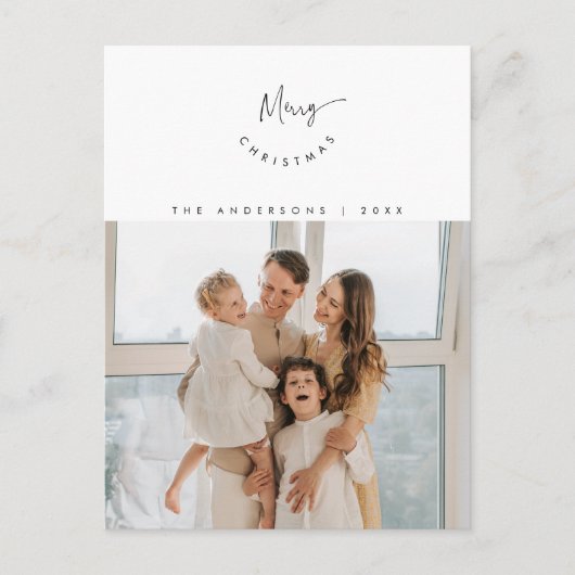 Vrolijk kerstfeest, familiefoto, hedendaags script briefkaart (Voorkant)