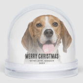 Vrolijk Kerstfeest Familiefoto met Hond Custom Sneeuwbol (Voorkant)