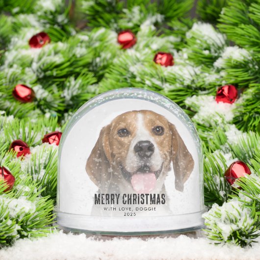 Vrolijk Kerstfeest Familiefoto met Hond Custom Sneeuwbol (Kerstmis)