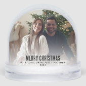 Vrolijk Kerstfeest Familiefoto met Hond Custom Sneeuwbol (Achterkant)