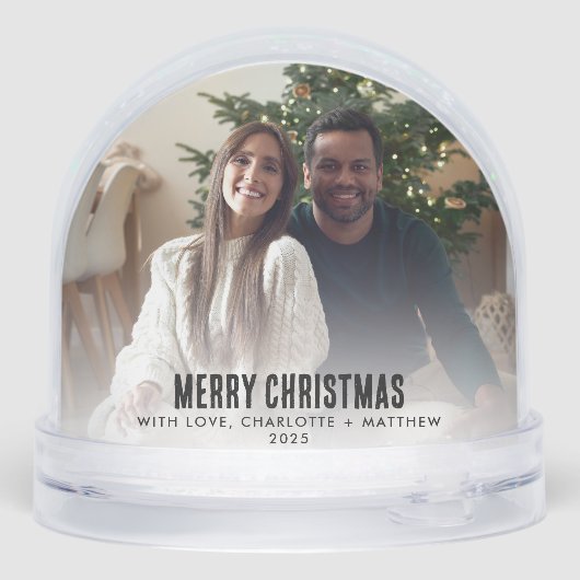 Vrolijk Kerstfeest Familiefoto met Hond Custom Sneeuwbol (Achterkant)