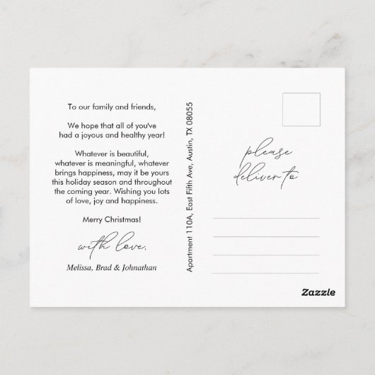 Vrolijk kerstfeest, familiefoto, minimalistisch sc briefkaart (Achterkant)