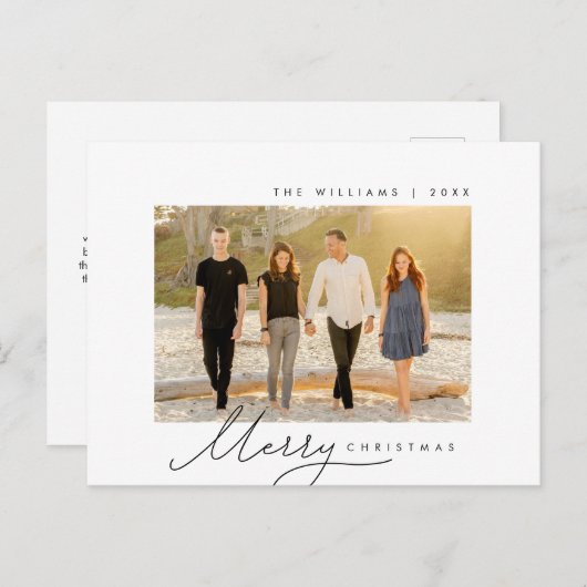 Vrolijk kerstfeest, familiefoto, minimalistisch sc briefkaart (Voorkant / Achterkant)