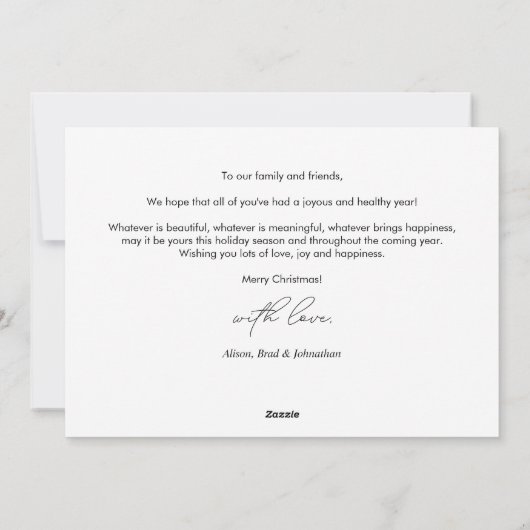 Vrolijk kerstfeest, familiefoto, modern script feestdagenkaart (Achterkant)