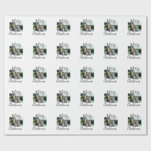 Vrolijk kerstfeest familiefoto moderne elegante ru cadeaupapier