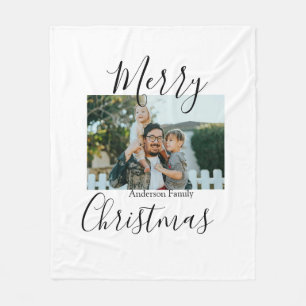 Vrolijk kerstfeest familiefoto moderne elegante ru fleece deken