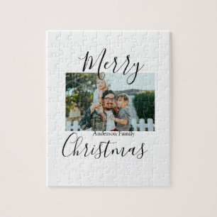 Vrolijk kerstfeest familiefoto moderne elegante ru legpuzzel
