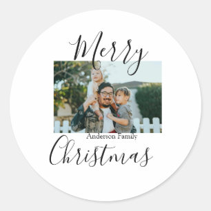 Vrolijk kerstfeest familiefoto moderne elegante ru ronde sticker