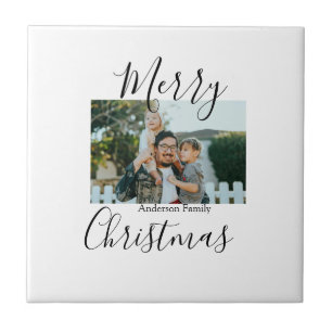 Vrolijk kerstfeest familiefoto moderne elegante ru tegeltje