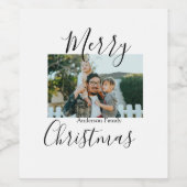 Vrolijk kerstfeest familiefoto moderne elegante ru wijn etiket (Enkel label)