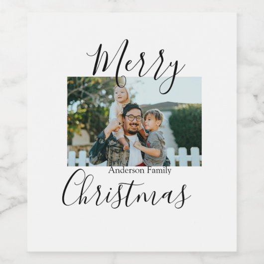 Vrolijk kerstfeest familiefoto moderne elegante ru wijn etiket (Enkel label)