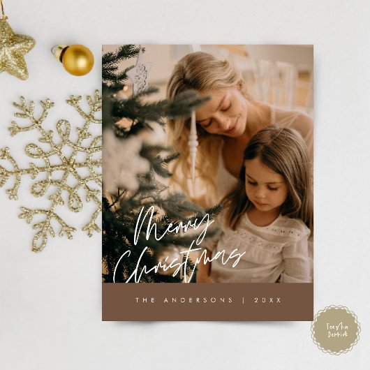 Vrolijk Kerstfeest Familiefoto, Navy Blue Briefkaart