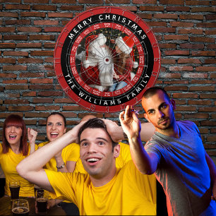 Vrolijk Kerstfeest Familiefoto Rood en zwart naa Dartbord