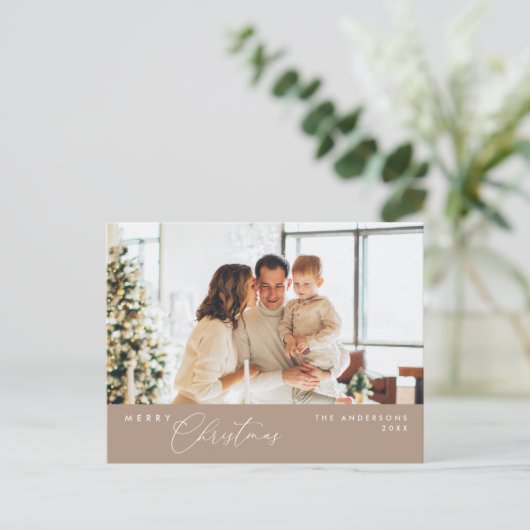 Vrolijk Kerstfeest Familiefoto, Taupe Brown Briefkaart (Staand voorkant)
