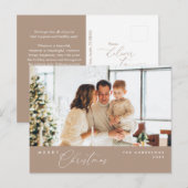 Vrolijk Kerstfeest Familiefoto, Taupe Brown Briefkaart (Voorkant / Achterkant)