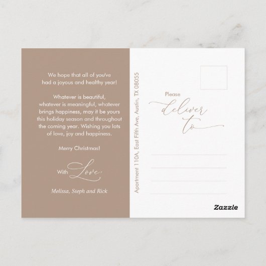 Vrolijk Kerstfeest Familiefoto, Taupe Brown Briefkaart (Achterkant)