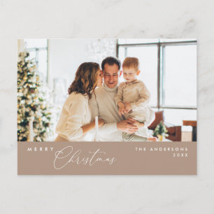 Vrolijk Kerstfeest Familiefoto, Taupe Brown Briefkaart