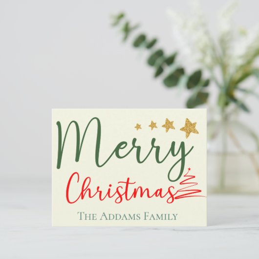 Vrolijk Kerstfeest Familienaam Boom Wenst Briefkaa Briefkaart (Staand voorkant)