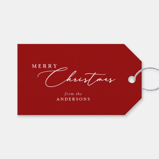 Vrolijk Kerstfeest Familienaam Elegant Script Mini Cadeaulabel (Voorkant (Horizontaal))