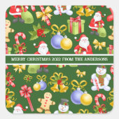 Vrolijk kerstfeest Familienaam en Jaar Vierkante Sticker (Voorkant)