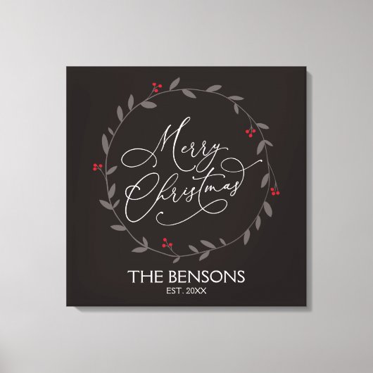Vrolijk kerstfeest - familienaam / Est. Vakantie S Canvas Afdruk (Voorkant)