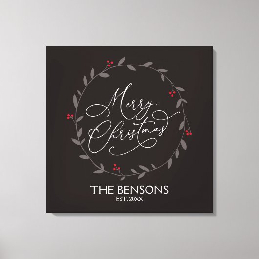 Vrolijk kerstfeest - familienaam / Est. Vakantie S Canvas Afdruk (Voorkant)