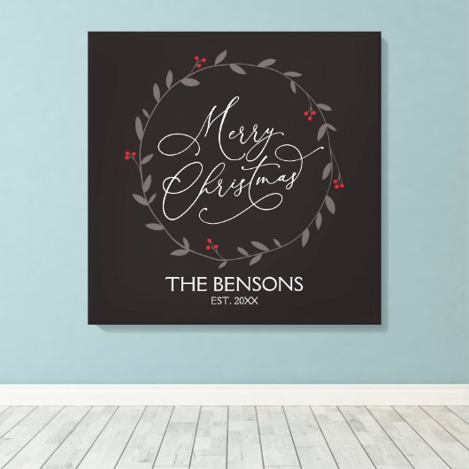 Vrolijk kerstfeest - familienaam / Est. Vakantie S Canvas Afdruk (Insitu (Houten vloer))
