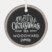 Vrolijk Kerstfeest Familienaam Keepsake Tree Glas Ornament (Voorkant)