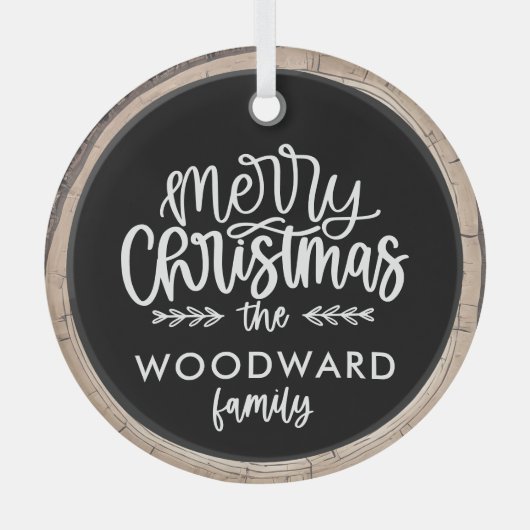 Vrolijk Kerstfeest Familienaam Keepsake Tree Glas Ornament (Voorkant)