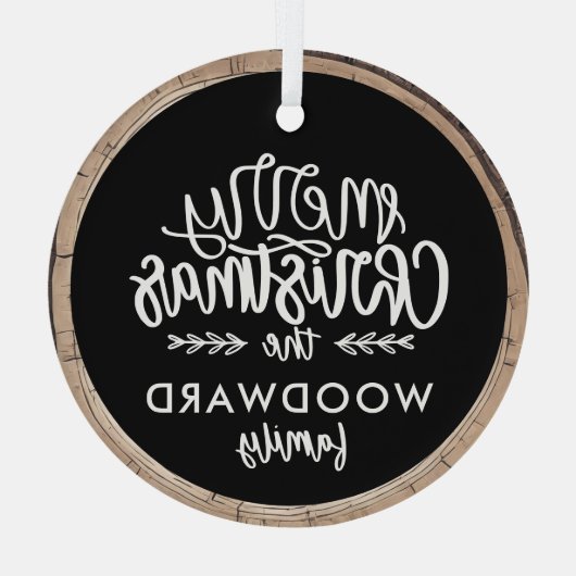 Vrolijk Kerstfeest Familienaam Keepsake Tree Glas Ornament (Achterkant)