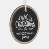 Vrolijk Kerstfeest Familienaam Keepsake Tree Glas Ornament (Voorkant Rechts)