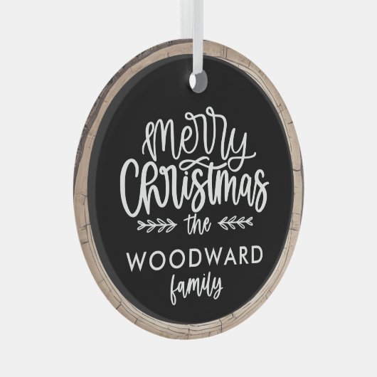 Vrolijk Kerstfeest Familienaam Keepsake Tree Glas Ornament (Voorkant Rechts)