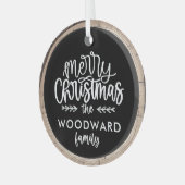 Vrolijk Kerstfeest Familienaam Keepsake Tree Glas Ornament (Voorkant links)