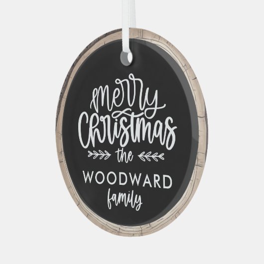 Vrolijk Kerstfeest Familienaam Keepsake Tree Glas Ornament (Voorkant links)