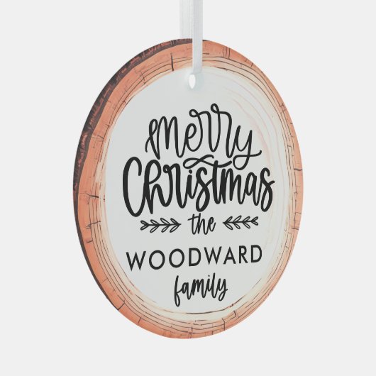 Vrolijk Kerstfeest Familienaam Keepsake Tree Glas Ornament (Voorkant Rechts)