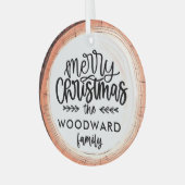 Vrolijk Kerstfeest Familienaam Keepsake Tree Glas Ornament (Voorkant links)