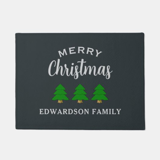Vrolijk kerstfeest familienaam kerstbomen deurmat (Voorkant)