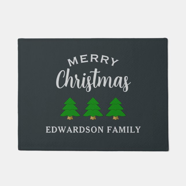 Vrolijk kerstfeest familienaam kerstbomen deurmat (Voorkant)