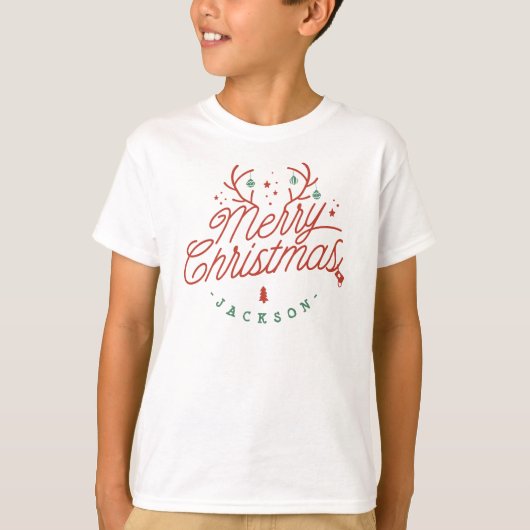 Vrolijk Kerstfeest Familienaam Rendier Vakantie T-shirt (Voorkant)