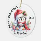 Vrolijk Kerstfeest Familienaam Schattigee Pinguïn Keramisch Ornament (Links)