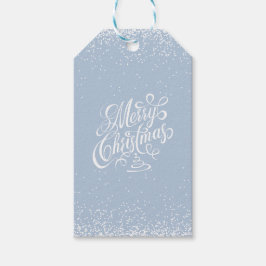 Vrolijk kerstfeest Fancy Typografie White Snowfall Cadeaulabel