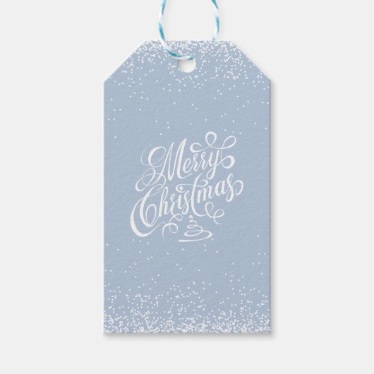 Vrolijk kerstfeest Fancy Typografie White Snowfall Cadeaulabel (Voorkant)