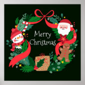 Vrolijk kerstfeest Fancy Wit, Kerstman en sneeuwma Poster (Voorkant)