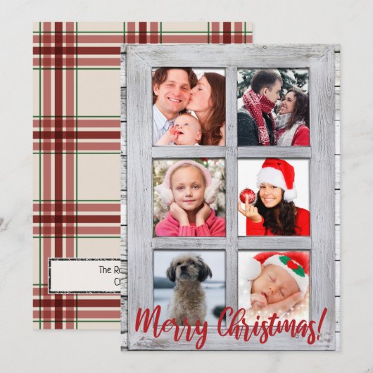 Vrolijk Kerstfeest, Farmhouse Window, 6 Foto Feestdagenkaart (Voorkant / Achterkant)