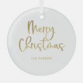 vrolijk kerstfeest | Faux Gold Casual script Glas Ornament (Voorkant)