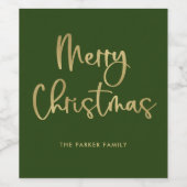 vrolijk kerstfeest | Faux Gold Casual Script op gr Wijn Etiket (Enkel label)
