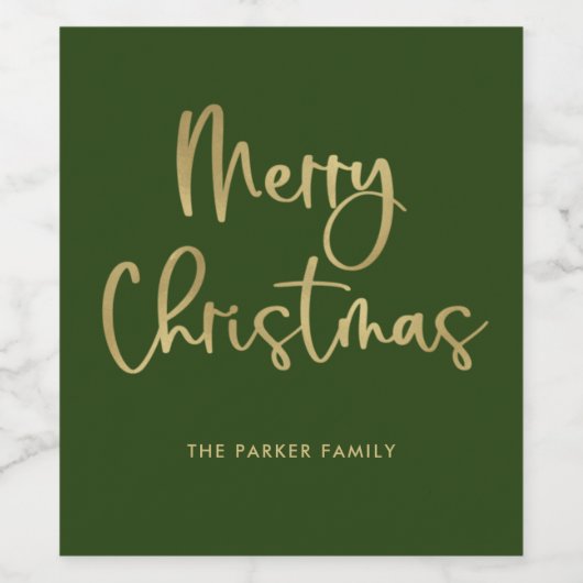 vrolijk kerstfeest | Faux Gold Casual Script op gr Wijn Etiket (Enkel label)