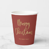 vrolijk kerstfeest | Faux Gold Casual Script op ro Papieren Bekers (Voorkant)